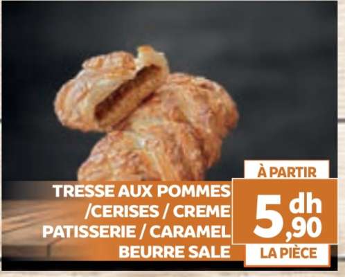 Tresse aux pommes/cerises/crème pâtisserie/caramel beurre salé