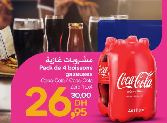 Pack de 4 boissons gazeuses Coca-Cola / Coca-Cola Zéro 1L x 4