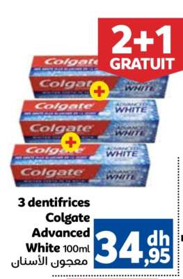 3 dentifrices Colgate Advanced White 100ml