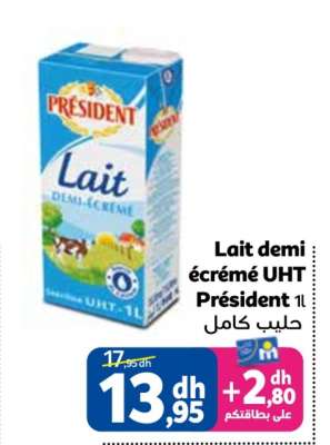 Lait demi écrémé UHT Président 1L