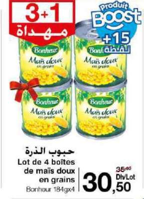 Lot de 4 boîtes de maïs doux en grains